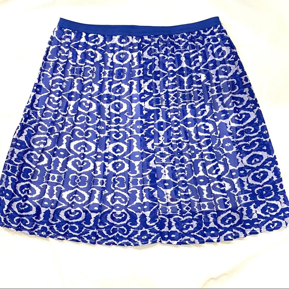 Kim Rogers PM Cobalt Blue & White Plisse Pleated Pull-On Lined Skirt